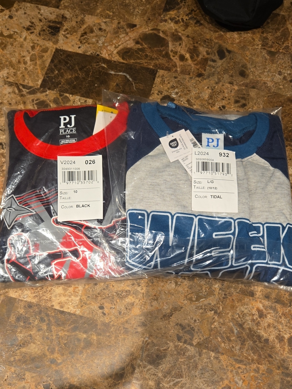 Place Boys' Black & Blue Graphic Long Sleeve Tees And PJ Pants- Set of 2